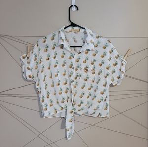 Pineapple print white crop button up